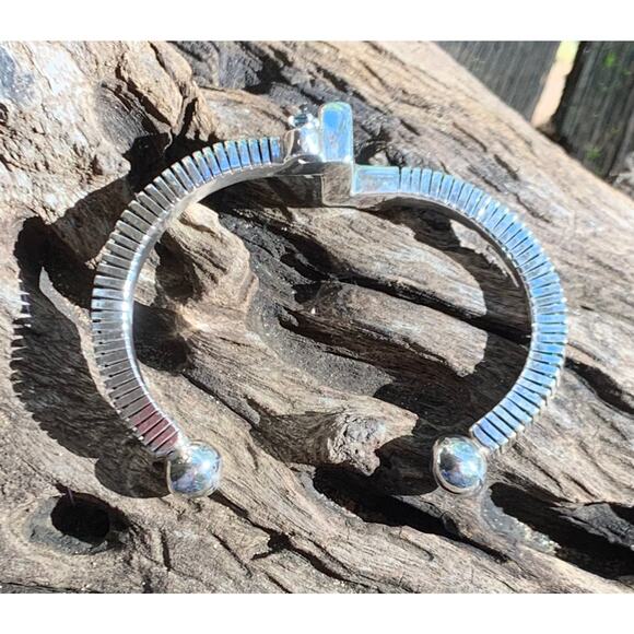 Navajo Artist Herbert Joe SS, Turquoise and Gemstone Cuff - Picture 4 of 8